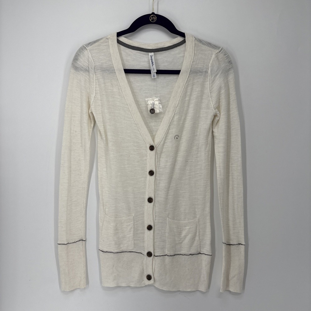 Aeropostale Cardigan Small Ivory Pockets Lightweight Cotton Academia
